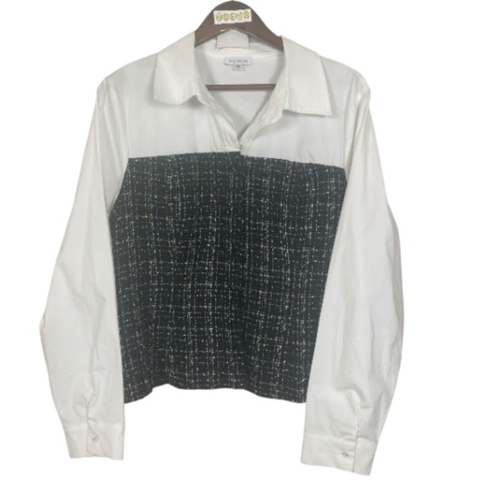 VENUS hic Black and White Long Sleeve Blouse / Wms XL